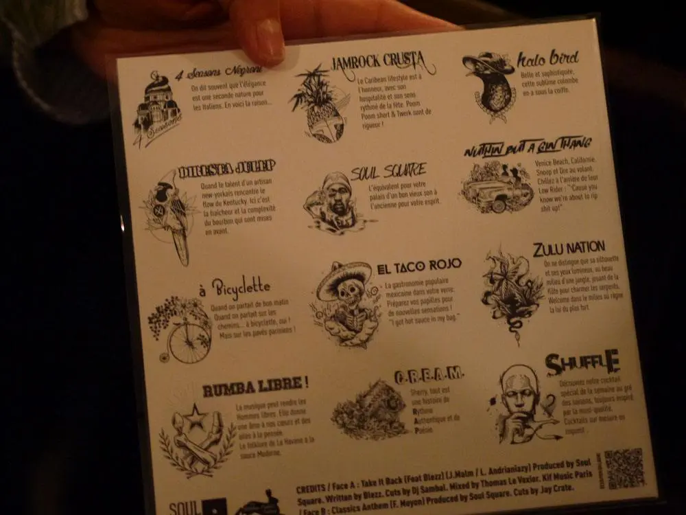 The sample Menu café Moderne
