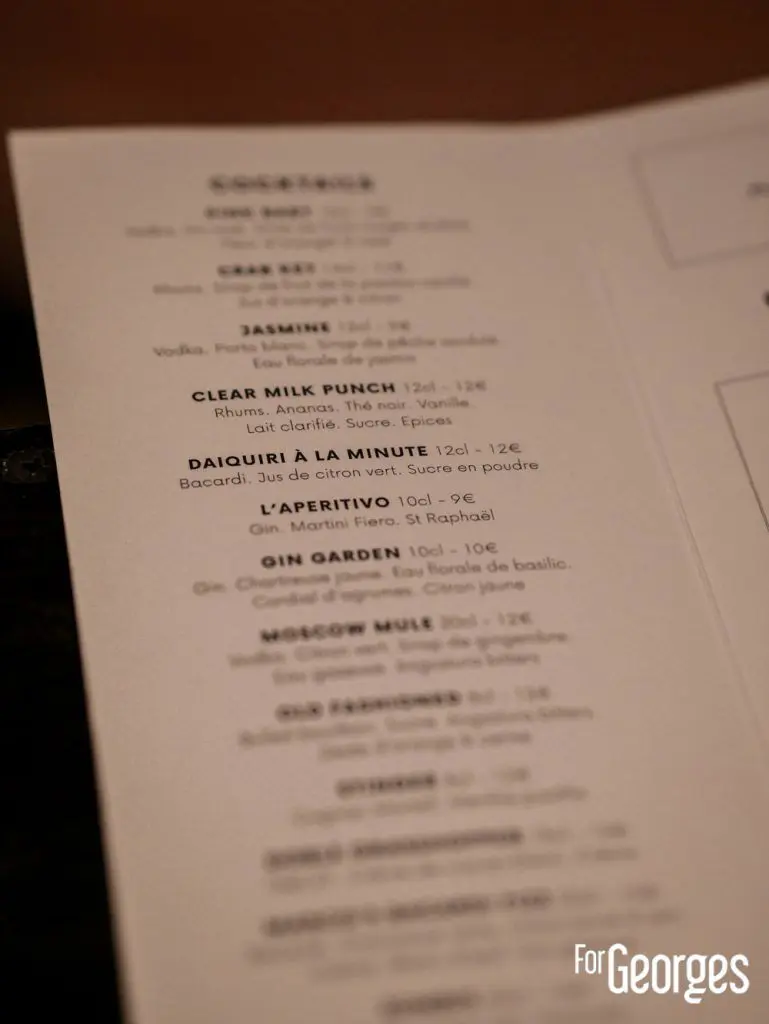 Carte cocktail L'antiquaire Lyon