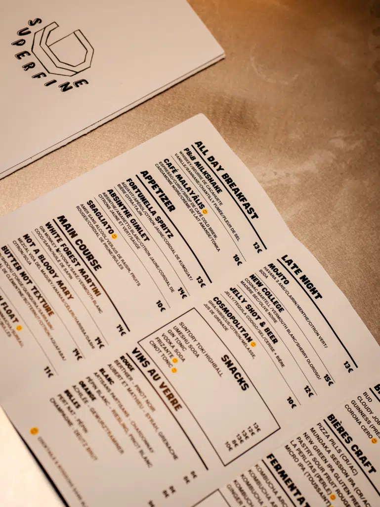Superfine bar à cocktails Paris 11 La carte